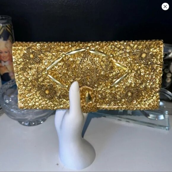 Vintage Gold Beaded Clutch - Picture 1 of 7